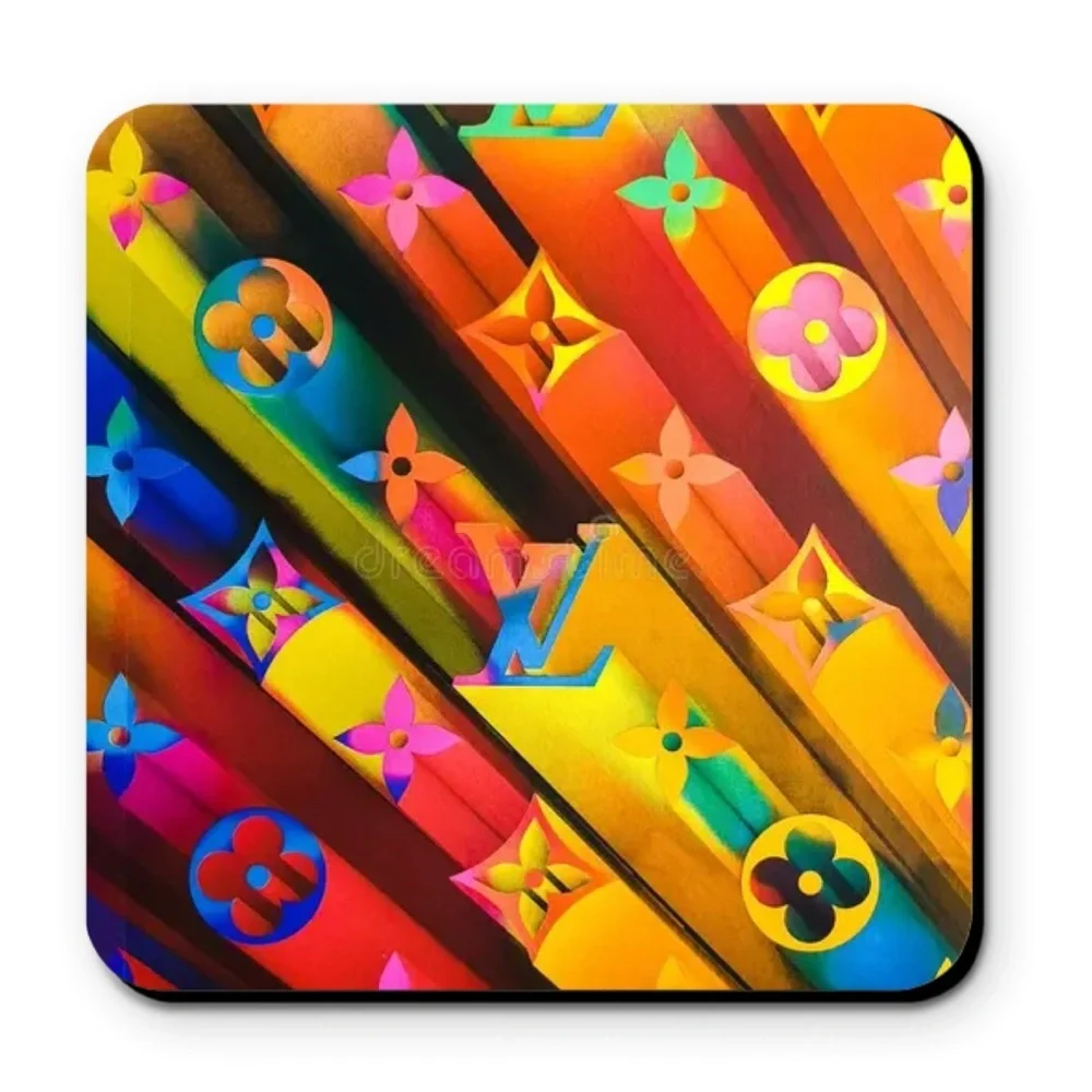 Louis Vuitton LV Logo Colorful Fashion Coaster Set - Set of 4 Glossy Coasters - Picture 5 of 6